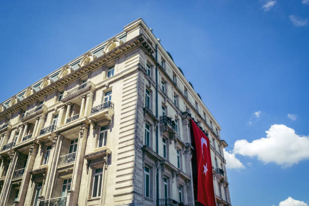 istock Istanbul residential building with Turkish flag 1206663102