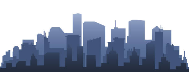 Silhouette of town and city Silhouette of town and city cityscape backgrounds stock illustrations