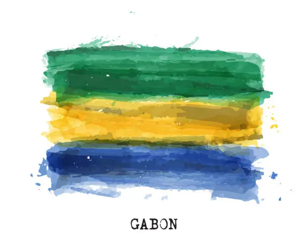 Vector illustration of Realistic watercolor painting flag of Gabon . Vector .