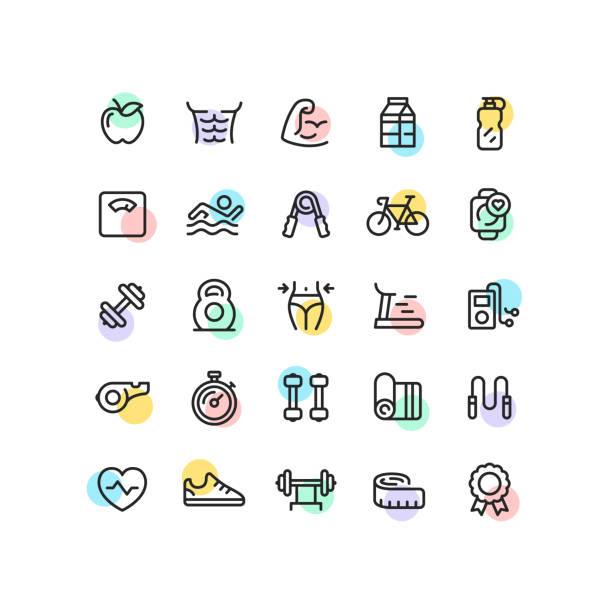 fitness & workout umriss icons - computer icon symbol icon set media player stock-grafiken, -clipart, -cartoons und -symbole