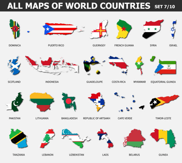 All maps of world countries and flags . Set 7 of 10 . Collection of outline shape of international country map with shadow . Flat design . Vector . All maps of world countries and flags . Set 7 of 10 . Collection of outline shape of international country map with shadow . Flat design . Vector . leste stock illustrations