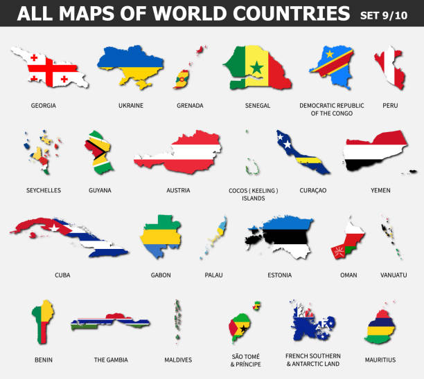 All maps of world countries and flags . Set 9 of 10 . Collection of outline shape of international country map with shadow . Flat design . Vector . All maps of world countries and flags . Set 9 of 10 . Collection of outline shape of international country map with shadow . Flat design . Vector . grenada caribbean map stock illustrations