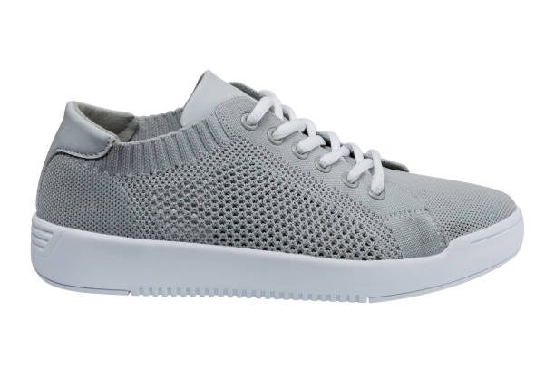 istock one gray summer sneaker made of mesh fabric, on a white background 1206674703