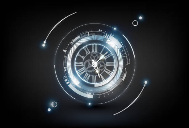 Abstract Futuristic Technology Background with Clock concept and Time Machine Abstract Futuristic Technology Background with Clock concept and Time Machine, vector eps10 time machine stock illustrations