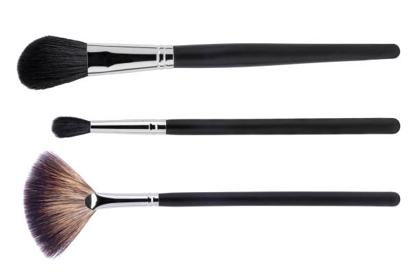 istock Cosmetic makeup brushes, isolated on a white background. Top view 1206678196