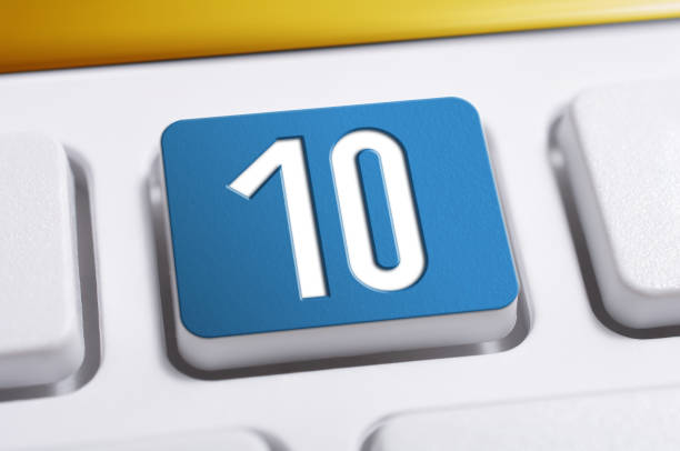 numéro 10 bouton bleu sur un clavier blanc - ranking blue beginnings number photos et images de collection