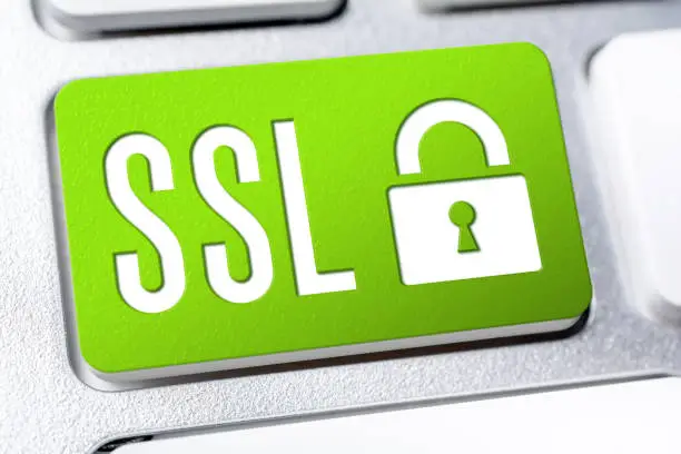 Green SSL Button With A Lock On A Keyboard, Secure Internet Concept