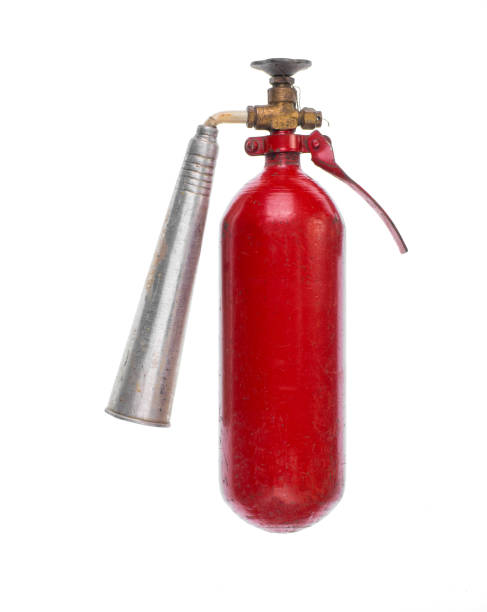 istock vintage red fire extinguisher isolated on a white background 1206687025