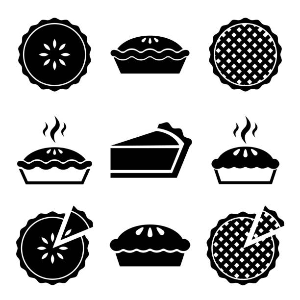 значок набора пирога, логотип изолирован на белом фоне - пирог stock illustrations