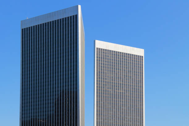 Skyscrapers against a clear blue sky. (Los Angeles, California).