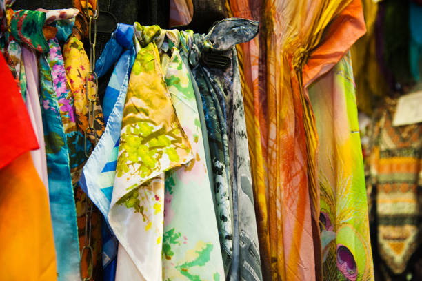 istock Colorful silk scarves or shawls for sale 1206697871