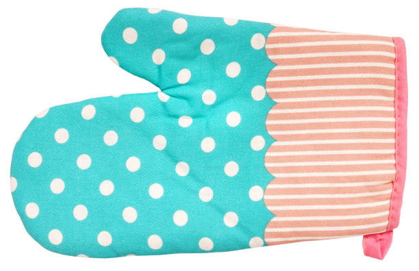istock Lovely modern mitt oven glove striped with dots isolated on white background 1206701430