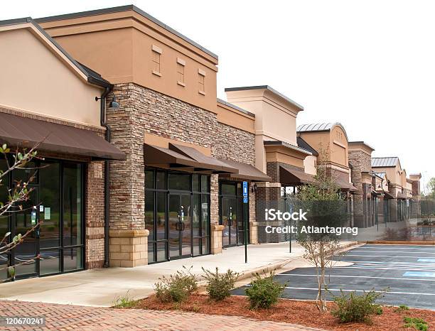 Empty Businesses Stock Photo - Download Image Now - Strip Mall, Shopping Mall, Outdoors