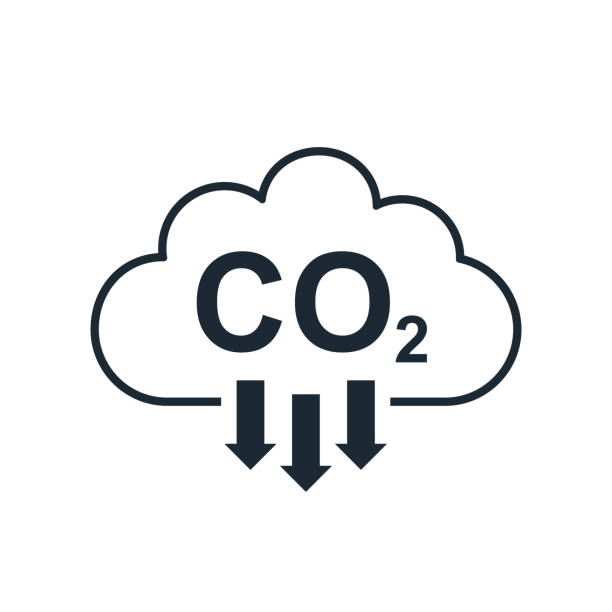 ilustrações, clipart, desenhos animados e ícones de ícone da nuvem de co2, danos ao poluente da fumaça, conceito de poluição por poluição da poluição sonora, poluição ambiental, emissões, símbolo da fórmula de dióxido de carbono - para o estoque - decreases