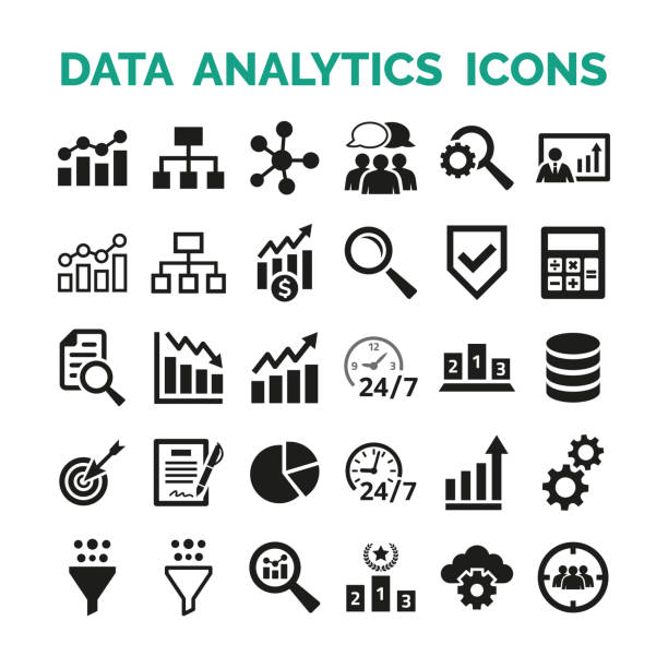 ikony analizy danych ustawione na białym tle. - index card illustrations stock illustrations