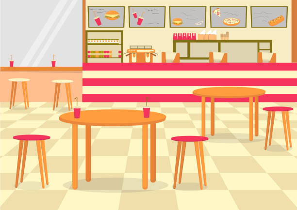 Fast Food Restaurant Serving Hamburgers And Stuff Stock Illustration -  Download Image Now - Fast Food Restaurant, Indoors, Kitchen Counter - iStock