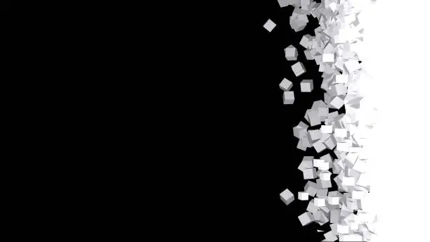 Pixel explosion -snow particles fall exploding stark balck and white illustration graphic design