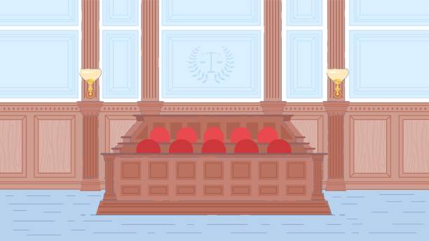 istock Jury Box in Court or Trial House Hall Interior. 1206711743