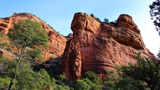 Sandstone outcropping along the hiking trail in Fay Canyon within the Coconino National Forest outside Sedona, Arizona.