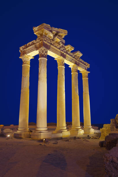Old ruins in Side, Turkey at sunset - archeology background