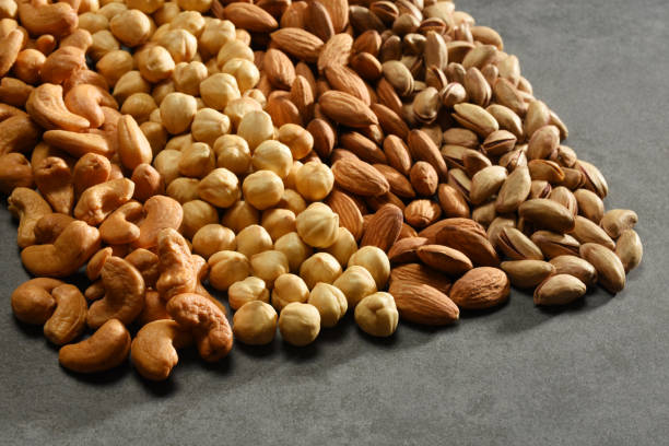 istock Group of nuts, hazelnuts, almonds, pistachios, cashews 1206715262