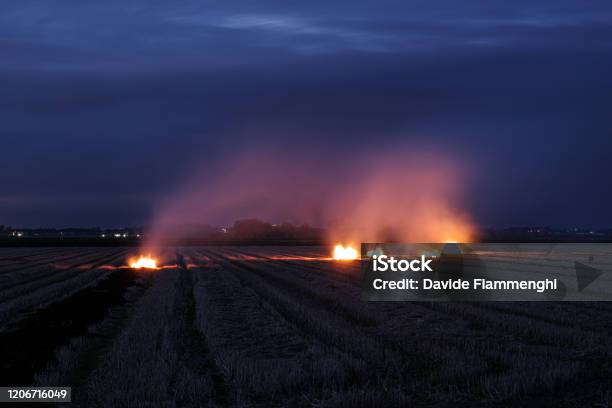 Stubbleburning In Trappola Grosseto - Fotografie stock e altre immagini di Agricoltura - Agricoltura, Ambientazione esterna, Campo