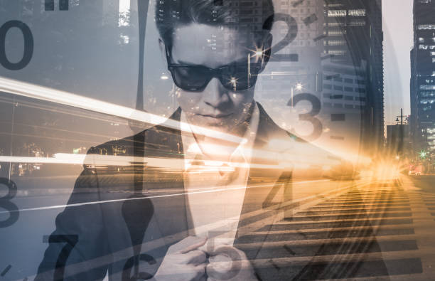 istock Businessman on city background. 1206717520
