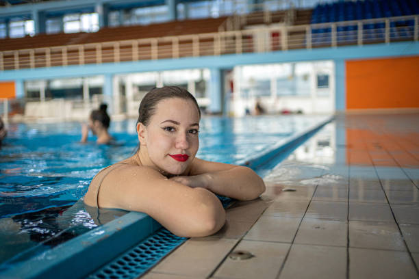 istock Portrait of a synchronized swimmer wearing stage make-up 1206720957