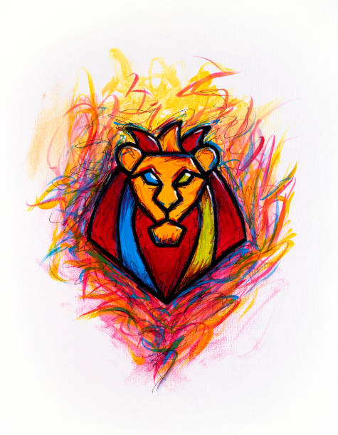 ilustrações, clipart, desenhos animados e ícones de leo, o zodíaco leão, ilustrava pintura abstrata - illustration and painting image computer graphic lion
