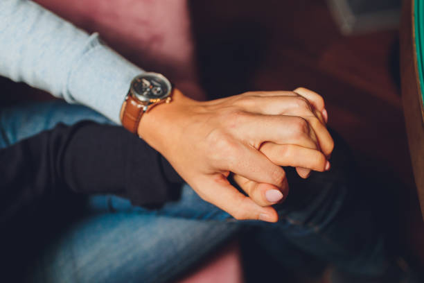 istock Man's hand gently holding woman's hand - closeup shot. 1206723369