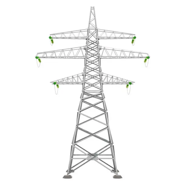 Transmission tower, power tower. 3D rendering isolated on white background