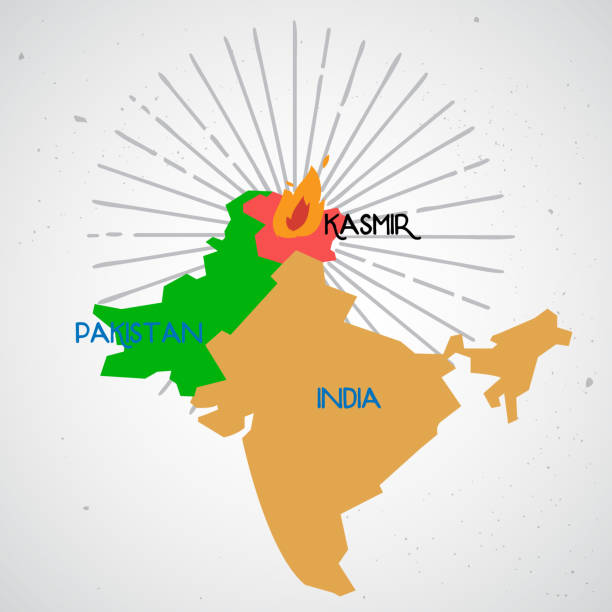 カシミール危機。パキスタンとインドのカシミール地図 - india map cartography pakistan点のイラスト素材／クリップアート素材／マンガ素材／アイコン素材