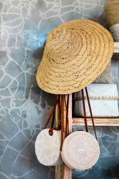 istock Shelf with wattled bags and baskets. 1206731618