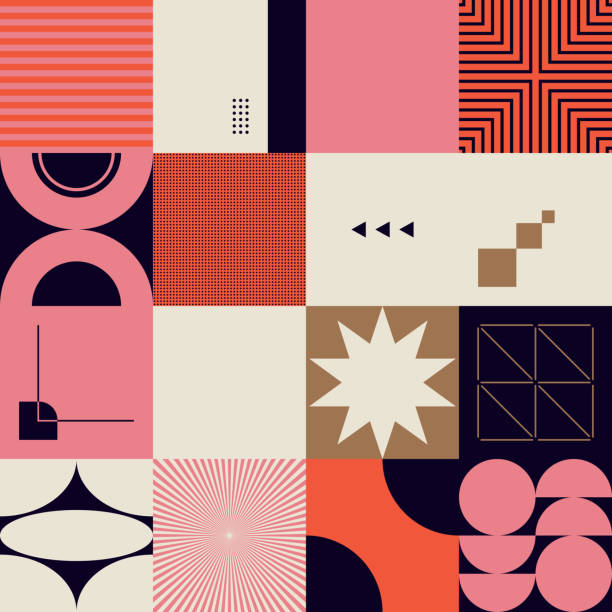 ilustrações de stock, clip art, desenhos animados e ícones de mid-century abstract vector pattern design - quadrado composição ilustrações