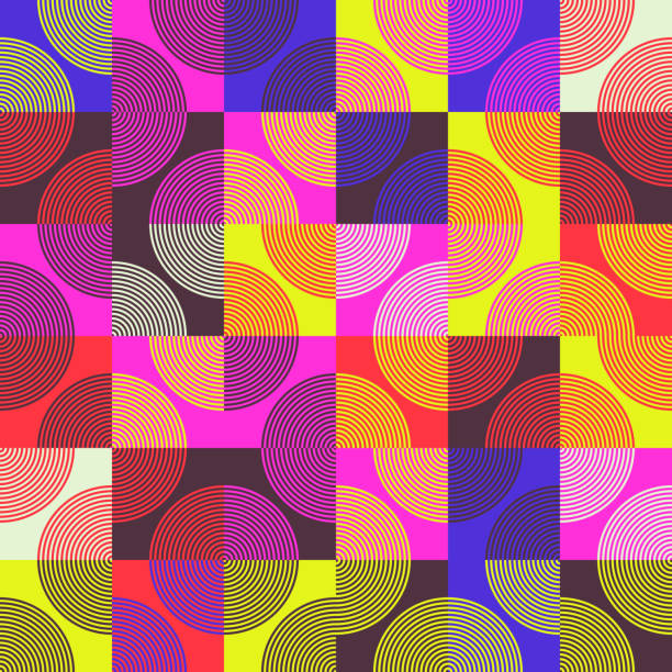 ilustraciones, imágenes clip art, dibujos animados e iconos de stock de diseño de patrón vectorial abstracto circular - funky background