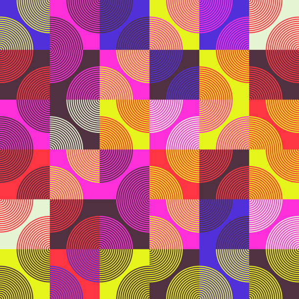 Circular Abstract Vector Pattern Design Seamless geometric pattern design artwork with simple geometrical forms. Circular geometric vector graphic with great color palette, useful for poster design, fabric print, wallpaper, wrapping paper. cool stock illustrations