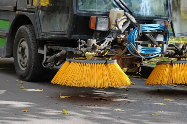 Photo of Brush on a machine for collecting fallen leaves.