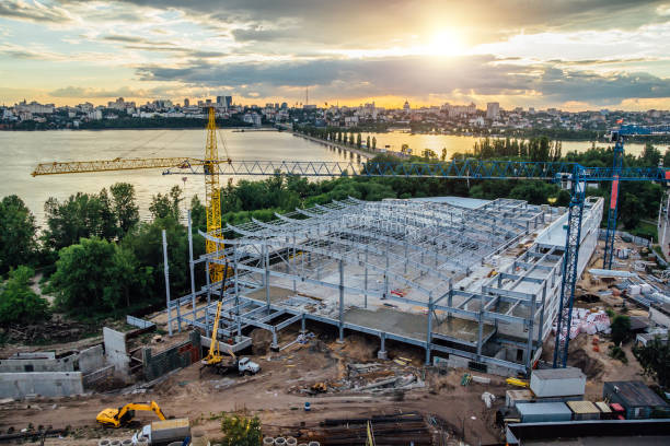 istock Construction site of new trade center, tower cranes 1206736108