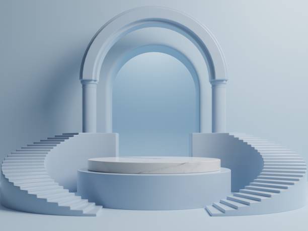 istock Mock up abstract podium for placing products and for placing prizes with blue background. 1206739229