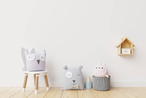 istock Mock up wall in the children's room in white wall background. 1206739231