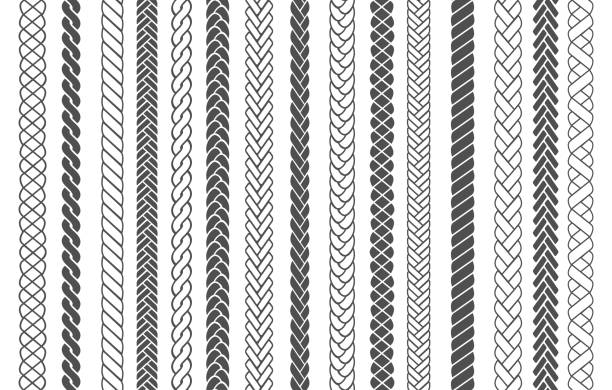 wzory warkoczy tekstylnych - spleciony opis fizyczny stock illustrations