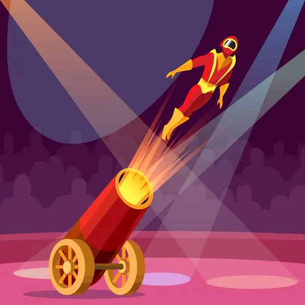 Vector illustration of Man cannon shot