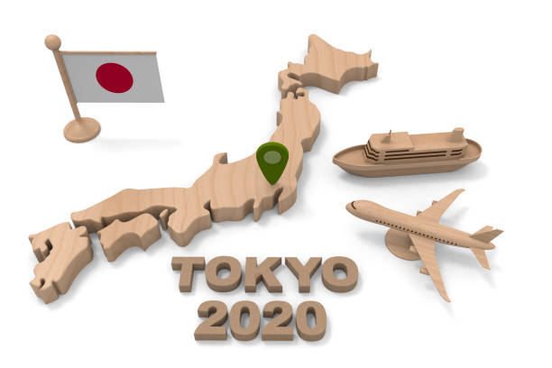 Japan considering inbound consumption. In 2020, foreign tourists will increase. Japan map with wood texture. 3D rendering of wood texture. Japan tourism travel business.
