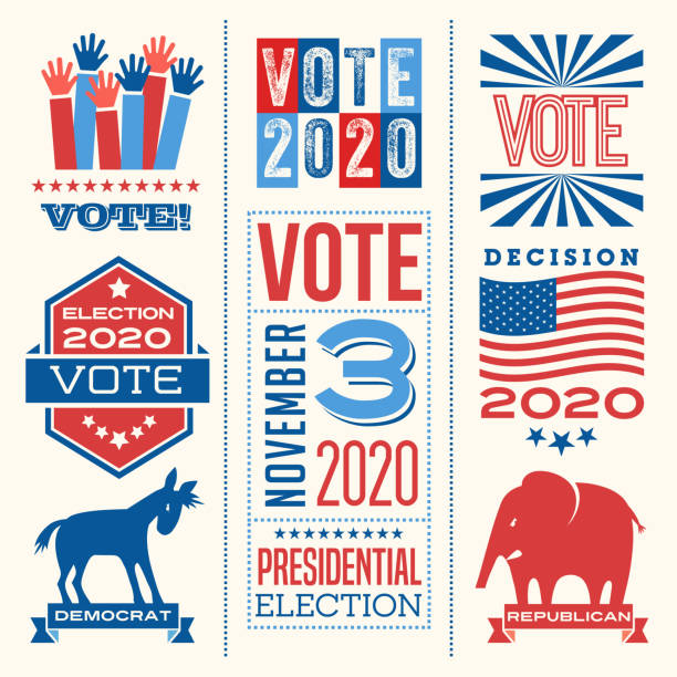 Motivational messages and design elements to promote voter participation in future United States elections. Motivational messages and design elements to promote voter participation in future United States elections. Easy to edit. Vector illustration. For web banners, cards, posters, stickers democratic party usa illustrations stock illustrations