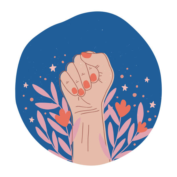 Feminism concept design. Girl power symbol. Women's rights poster Woman hand with clenched fist. Feminism concept design. Girl power symbol. Women's rights poster, banner. Flat vector illustration for International Women's day. conflict illustrations stock illustrations