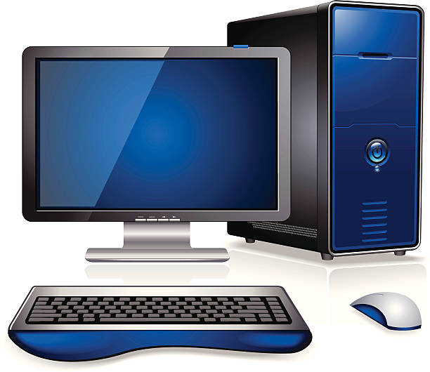 Computer Station Hardware Computer Station Hardware including Monitor, Keyboard, mouse and computer case. Archive contains CDR and AI file. computer tower stock illustrations