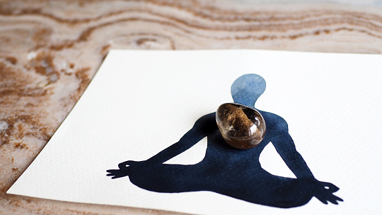 chakra human lotus pose yoga abstract mind mental smoky quartz stone power watercolor painting illustration design hand drawing selected focus