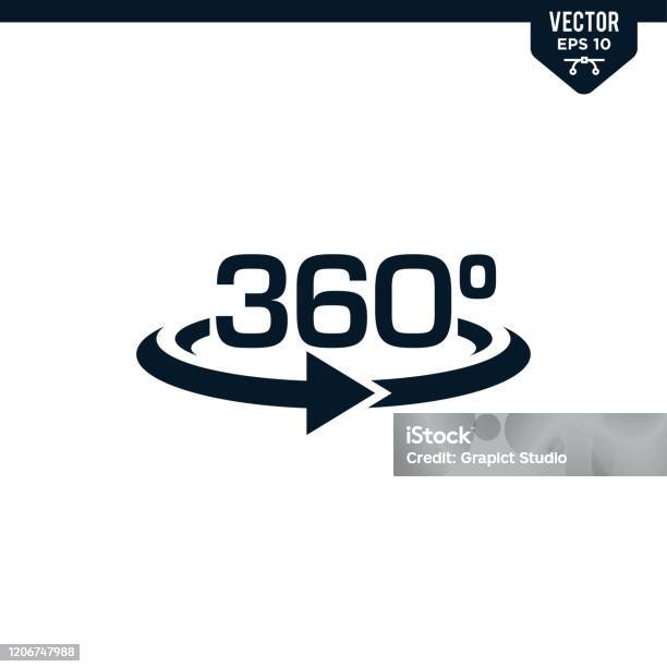 360 Degree Sign Collection In Glyph Style Stock Illustration - Download Image Now - 360-Degree View, Arrow Symbol, Circle