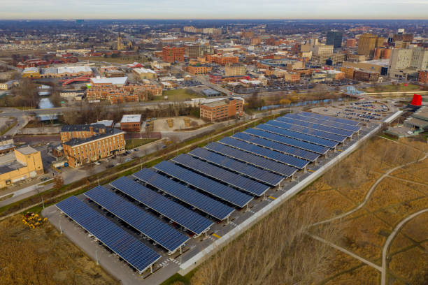 istock Solar power panels parking lot Toledo Ohio 1206750964