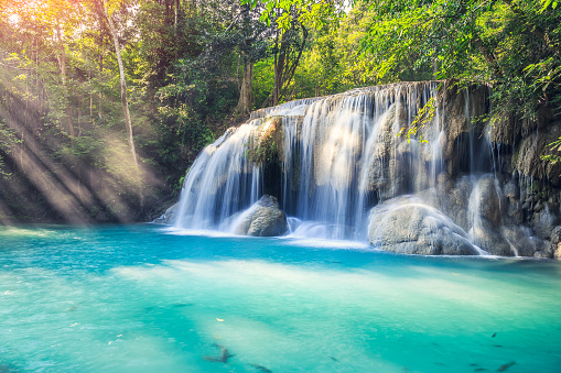 Erawan waterfall in kanjanaburi province of Thailand.